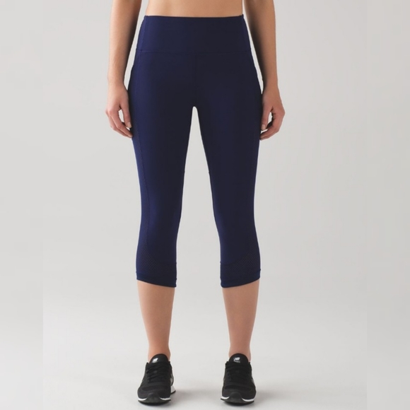 lululemon athletica Pants - Lululemon Fit Physique Navy Mesh Crop Leggings